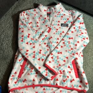 Eddie Bauer Girls size 14/16 Red and Teal Triangle Fleece Pullover
